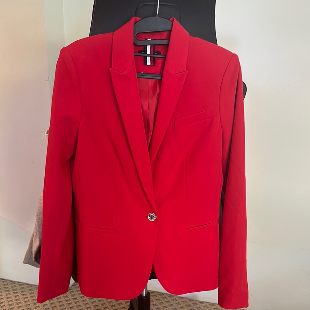 NWT Tommy Hilfiger Red Blazer Structured Suit Jacket